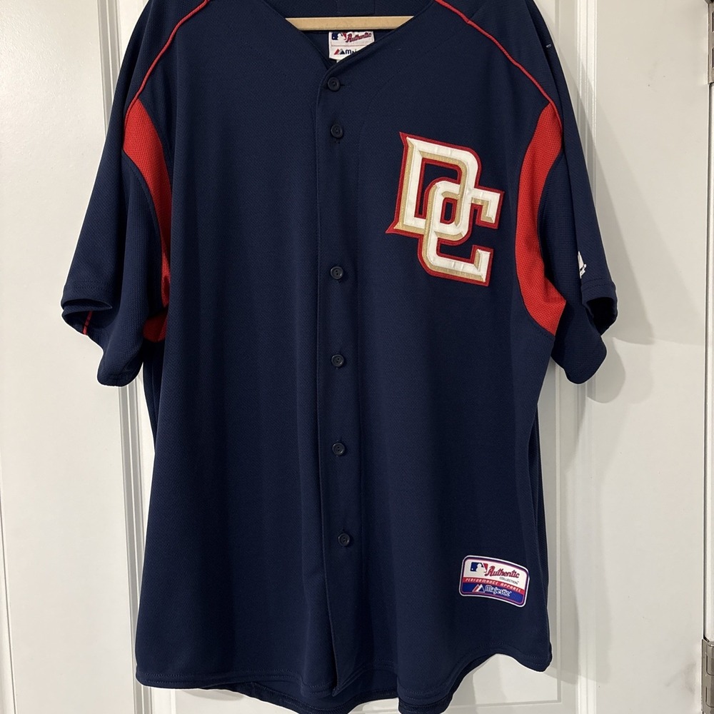 Majestic Washington Nationals DC MLB Jersey Vintage Navy Button Up Mens 2X USA